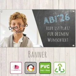 Abitur Banner - 100 x 50 cm | ABI Abschluss - Tafel-Design - personalisierbar mit Foto und Wunschtext