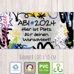 Abitur Banner - 100 x 50 cm | Graffiti - personalisierbar mit Wunschtext