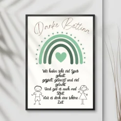 Abschiedsgeschenk Erzieherin personalisiert Herz grün | Poster Urkunde | Geschenk Kindergarten Danke Regenbogen