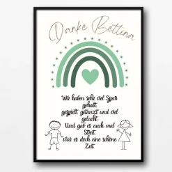 Abschiedsgeschenk Erzieherin personalisiert Herz grün | Poster Urkunde | Geschenk Kindergarten Danke Regenbogen