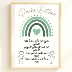 Abschiedsgeschenk Erzieherin personalisiert Herz grün | Poster Urkunde | Geschenk Kindergarten Danke Regenbogen