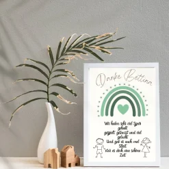 Abschiedsgeschenk Erzieherin personalisiert Herz grün | Poster Urkunde | Geschenk Kindergarten Danke Regenbogen