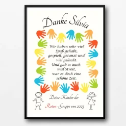 Abschiedsgeschenk Erzieherin personalisiert Hände bunt | Poster Urkunde | Geschenk Kindergarten Danke