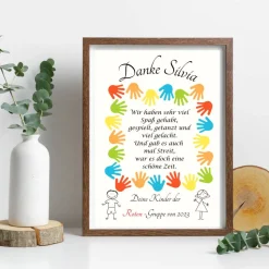 Abschiedsgeschenk Erzieherin personalisiert Hände bunt | Poster Urkunde | Geschenk Kindergarten Danke