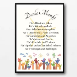 Abschiedsgeschenk Erzieherin personalisiert Hände bunt | Poster Urkunde | Geschenk Kindergarten Danke