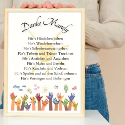 Abschiedsgeschenk Erzieherin personalisiert Hände bunt | Poster Urkunde | Geschenk Kindergarten Danke