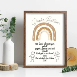 Abschiedsgeschenk Erzieherin personalisiert Herz braun | Poster Urkunde | Geschenk Kindergarten Danke Regenbogen