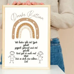Abschiedsgeschenk Erzieherin personalisiert Herz braun | Poster Urkunde | Geschenk Kindergarten Danke Regenbogen