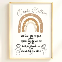 Abschiedsgeschenk Erzieherin personalisiert Herz braun | Poster Urkunde | Geschenk Kindergarten Danke Regenbogen