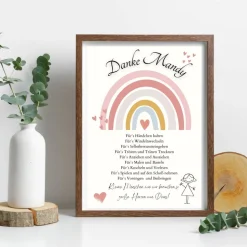 Abschiedsgeschenk Erzieherin personalisiert Herz rosa | Poster Urkunde | Geschenk Kindergarten Danke Regenbogen