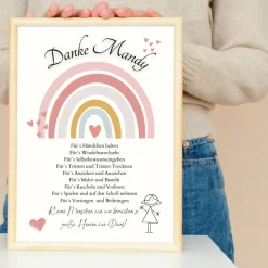 Abschiedsgeschenk Erzieherin personalisiert Herz rosa | Poster Urkunde | Geschenk Kindergarten Danke Regenbogen