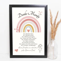 Abschiedsgeschenk Erzieherin personalisiert Herz rosa | Poster Urkunde | Geschenk Kindergarten Danke Regenbogen