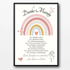 Abschiedsgeschenk Erzieherin personalisiert Herz rosa | Poster Urkunde | Geschenk Kindergarten Danke Regenbogen