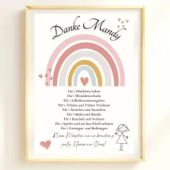Abschiedsgeschenk Erzieherin personalisiert Herz rosa | Poster Urkunde | Geschenk Kindergarten Danke Regenbogen