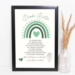 Abschiedsgeschenk Erzieherin personalisiert Herz grün | Poster Urkunde | Geschenk Kindergarten Danke Regenbogen