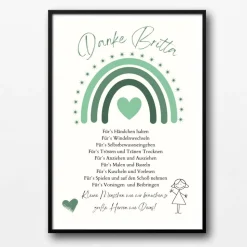 Abschiedsgeschenk Erzieherin personalisiert Herz grün | Poster Urkunde | Geschenk Kindergarten Danke Regenbogen