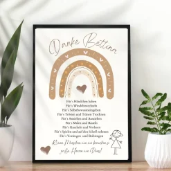 Abschiedsgeschenk Erzieherin personalisiert Herz grün | Poster Urkunde | Geschenk Kindergarten Danke Regenbogen