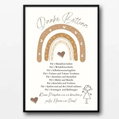 Abschiedsgeschenk Erzieherin personalisiert Herz grün | Poster Urkunde | Geschenk Kindergarten Danke Regenbogen