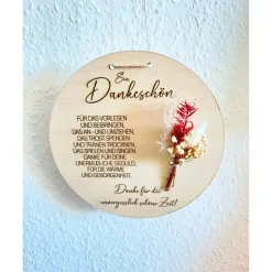 Abschiedsgeschenk für Erzieher & Erzieherinnen – gravierte Holzscheibe mit Trockenblumen