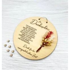 Abschiedsgeschenk für Erzieher & Erzieherinnen – gravierte Holzscheibe mit Trockenblumen