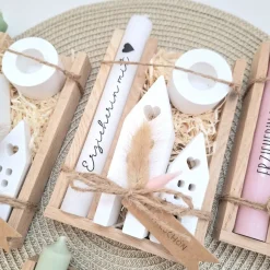 Abschiedsgeschenk Kindergarten KITA Erzieherin mit Herz Geschenkset Dankeschön Häuser / Lichthäuser Kerzenhalter Stern K