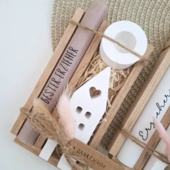 Abschiedsgeschenk Kindergarten KITA Erzieherin mit Herz Geschenkset Dankeschön Haus / Lichthaus Kerzenhalter rund Kerzen