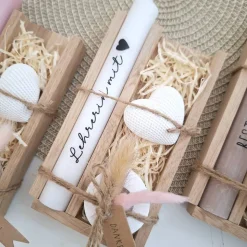 Abschiedsgeschenk Schule Lehrerin mit Herz Lehrer Dekoherz Kerzenhalter rund Geschenkset Dankeschön Kerzenset Stabkerze