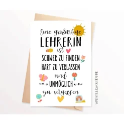 Abschiedskarte Lehrerin  Grundschule Schule Abschiedsgeschenk Karte Dankeskarte