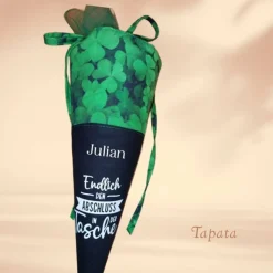 Abschlusstüte - Glückwunsch zum Schulabschluss personalisierbar Spruch Klee grün