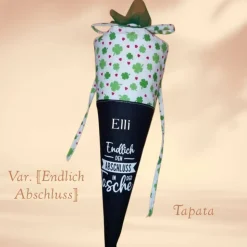 Abschlusstüte - Glückwunsch zum Schulabschluss personalisierbar Spruch Klee weiß