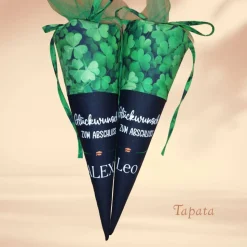 Abschlusstüte - Glückwunsch zum Schulabschluss personalisierbar mit Namen Kleeblatt grün