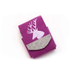 Abverkauf Zigarettenhülle Hirsch bestickt Wollfilz Hülle Zigaretten Flieder