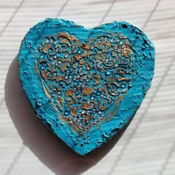 Acrylbild BAROCK IN TÜRKIS Herz Herzbild Valentinstag Geschenk Muttertag Acrylbild Collage Bild auf herzförmigem Keilrah