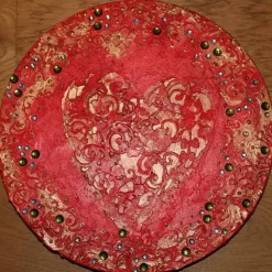Acrylbild BAROCKHERZ Gemälde Malerei rundes Gemälde Geschenk rotes Bild abstrakte Kunst Acrylmalerei Herz
