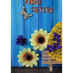 Acrylbild Collage FROHE OSTERN auf  einer Holzplatte Geldgeschenk zu Ostern Osterdeko