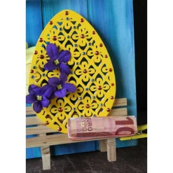 Acrylbild Collage FROHE OSTERN auf  einer Holzplatte Geldgeschenk zu Ostern Osterdeko