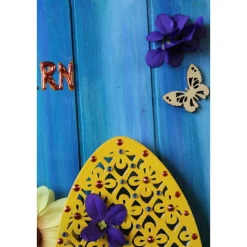 Acrylbild Collage FROHE OSTERN auf  einer Holzplatte Geldgeschenk zu Ostern Osterdeko