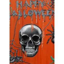 Acrylbild Collage HAPPY HALLOWEEN auf  Holzplatte Mixed Media Halloween-Deko  Totenkopf Fledermaus