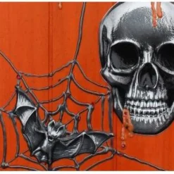 Acrylbild Collage HAPPY HALLOWEEN auf  Holzplatte Mixed Media Halloween-Deko  Totenkopf Fledermaus