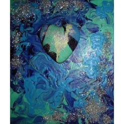 Acrylbild HERZ DES OZEANS Acrylmalerei Geschenk zu Valentinstag Muttertag abstraktes Herzbild Collage