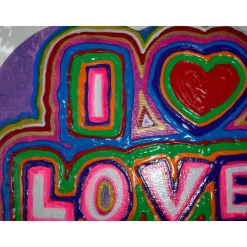 Acrylbild I LOVE YOU Herzbild zum Valentinstag Muttertag Collage Bild auf herzförmigem Keilrahmen