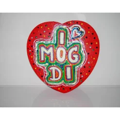 Acrylbild I MOG DI Herzbild zum Valentinstag Muttertag Collage Bild auf herzförmigem Keilrahmen