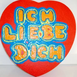 Acrylbild ICH LIEBE DICH Herzbild zum Valentinstag Muttertag Collage Bild auf herzförmigem Keilrahmen