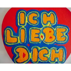 Acrylbild ICH LIEBE DICH Herzbild zum Valentinstag Muttertag Collage Bild auf herzförmigem Keilrahmen