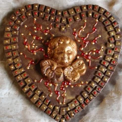 Acrylbild SCHUTZENGELCHEN Collage auf einem herzförmigen Keilrahmen Geschenk Muttertag Geburtstag Schutzengel