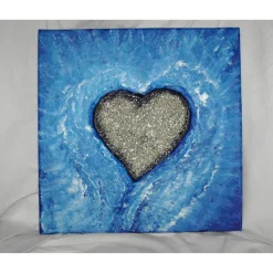 Acrylbild SILBERHERZ Gemälde Malerei  Gemälde Geschenk abstrakte Kunst Acrylmalerei Herz