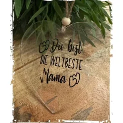 Acrylplatte - Herz mit Aufdruck | Anhänger | Scheibe | Muttertag | Mama | Geschenk