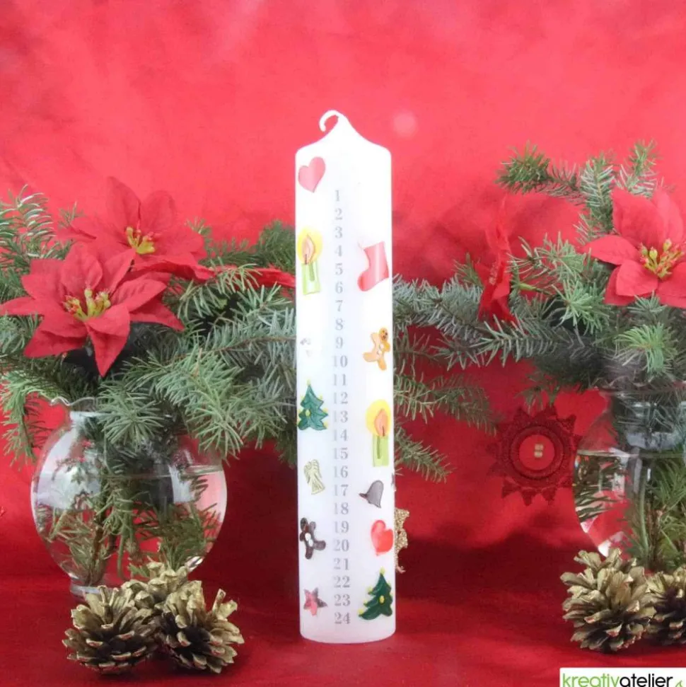 Adventkalenderkerze 24 Tage Countdown – Handverzierte Weihnachtskerze personalisierbar, Adventdeko, Adventsgeschenk