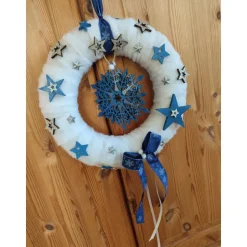 Advents Türkranz Türdeko Wandkranz Schneeflocke Blau 30cm