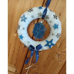 Advents Türkranz Türdeko Wandkranz Schneeflocke Blau 30cm